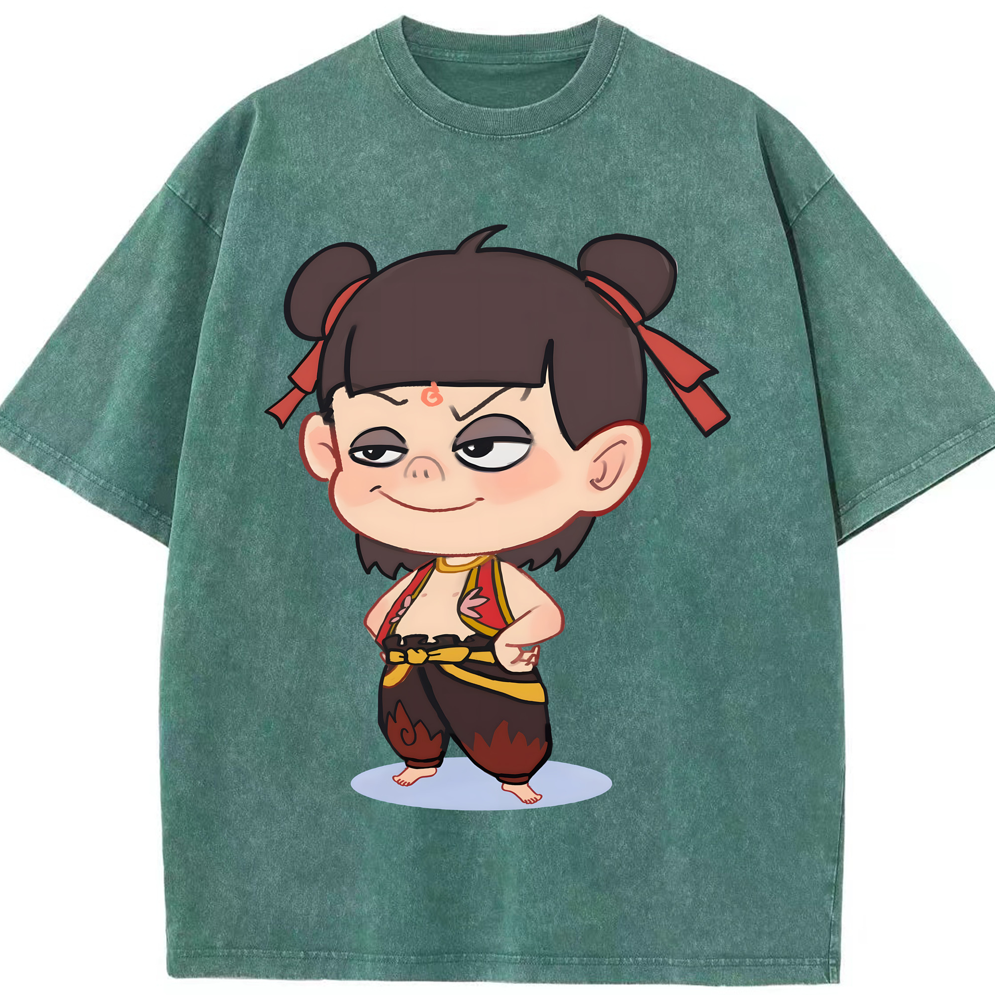 （画像用） Ne Zha 2 ナタ 魔童の大暴れ 綿100% ヴィンテージ風 半袖Tシャツ（フロントプリント）